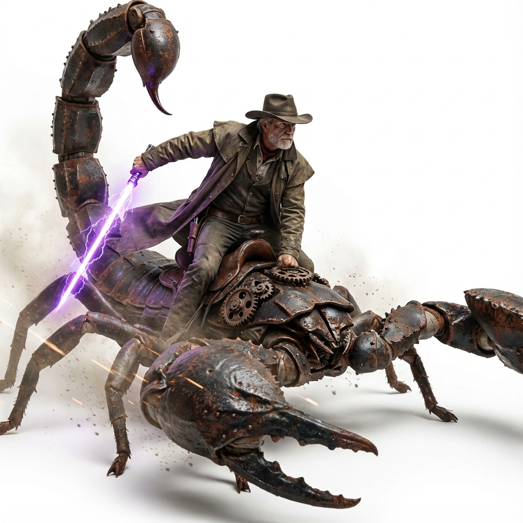 Cowboy riding Giant Scorpion with Lightsaber